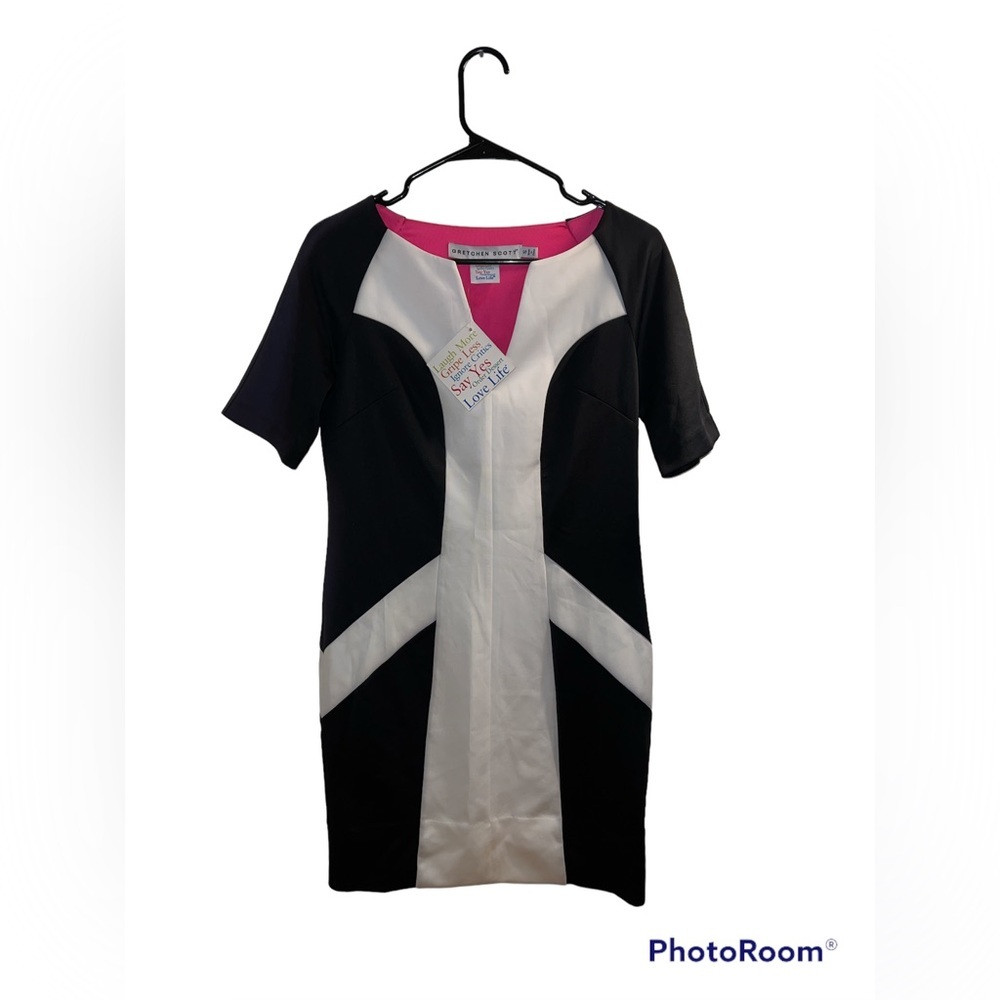 Gretchen Scott Black and White Short Sleeve Color Block Mod Dress new with tags